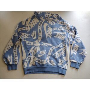 Kids Nike All‎ Over Logo Print Hoodie Pullover Light Blue White Size M